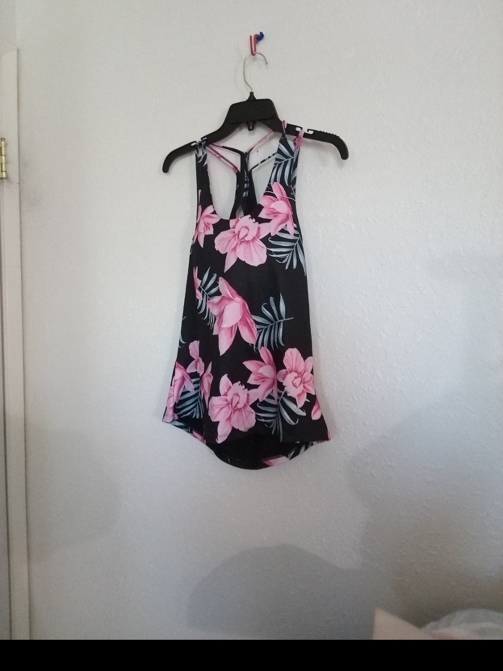 Black Floral Racerback Tank with Pink Hibiscus Print Hawaii Hangover